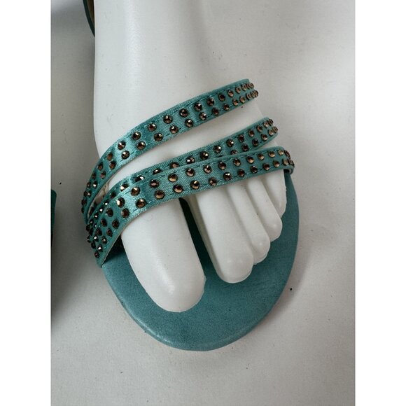 Turquoise Ankle Wrap Sandals With Gold Studs Size 7 By Mochi - Picture 12 of 16